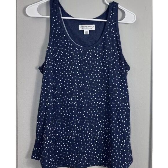 Ladies Size Medium Sweater Tank Pajama Shirt Live Love Lounge Top Blue Polka Dot - Picture 1 of 4